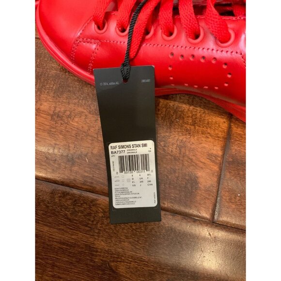 Adidas + Raf Simons Red Leather Stan Smith Sneakers, Size 7.5 (W) 6 (M) NWOB! - Picture 8 of 8
